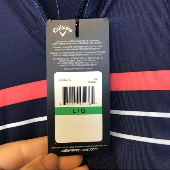 Callaway Women's 1/2 SLV Print Stripe Polo with Contrast Notch Cuffs Size L/G . - Picture 10 of 13